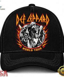 Def Leppard World Tour Band Photo Flame Graphic Classic Baseball Cap, Music Lover Baseball Cap Def Leppard World Tour Band Photo Flame Graphic Classic Baseball Cap
