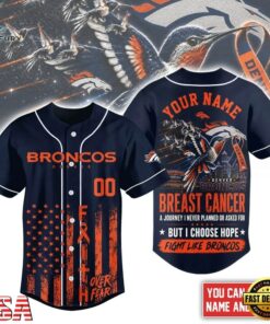 Denver Broncos NFL Breast Cancer Hope Over Fear Baseball Jersey, NFL Baseball Shirt Denver Broncos Nfl Breast Cancer Hope Over Fear Baseball Jersey