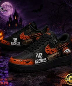 Denver Broncos NFL Fear The Team Halloween Air Force 1 Shoes Sneakers, NFL Fan AF1 Shoes Denver Broncos Nfl Fear The Team Halloween Air Force 1 Shoes Sneakers