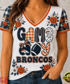 Denver Broncos NFL Football Flowers Team Pride V Neck T Shirt, NFL Team V Neck Tee Denver Broncos Nfl Football Flowers Team Pride V Neck T Shirt