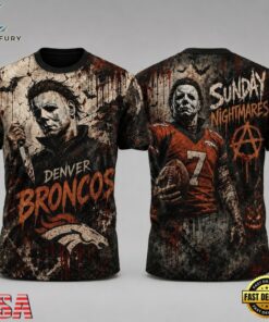 Denver Broncos NFL Michael Myers Sunday Nightmares Horror Halloween 3D T Shirt, Sports Fans 3D Shirt Denver Broncos Nfl Michael Myers Sunday Nightmares Horror Halloween 3D T Shirt