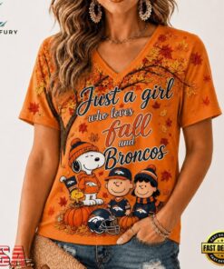 Denver Broncos NFL Snoopy Peanuts Fall Season V Neck T Shirt, NFL Team V Neck Tee Denver Broncos Nfl Snoopy Peanuts Fall Season V Neck T Shirt