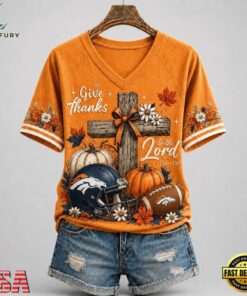 Denver Broncos NFL Thanksgiving Faith And Football V Neck T Shirt, NFL Team V Neck Tee Denver Broncos Nfl Thanksgiving Faith And Football V Neck T Shirt