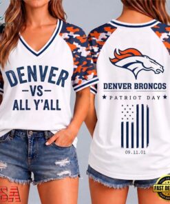 Denver Broncos NFL vs All Y' All United We Stand V Neck T Shirt, NFL Team V Neck Tee Denver Broncos Nfl VS All Y All United WE Stand V Neck T Shirt