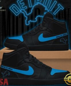 Detroit Lions Dark Mode Back in Black Air Jordan 1 Shoes, Music AJ1 Sneakers Detroit Lions Dark Mode Back IN Black Air Jordan 1 Shoes