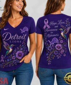 Detroit Lions NFL Alzheimer’s Awareness Month V neck T Shirt, NFL Team V Neck Tee Detroit Lions Nfl Alzheimer S Awareness Month V Neck T Shirt