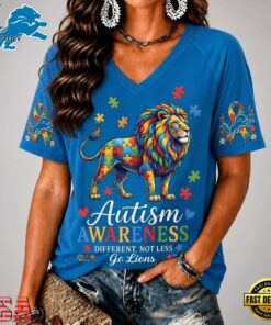 Detroit Lions NFL Different, Not Less Autism Awareness V neck T Shirt, NFL Team V Neck Tee Detroit Lions Nfl Different Not Less Autism Awareness V Neck T Shirt