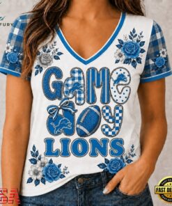 Detroit Lions NFL Football Flowers Team Pride V Neck T Shirt, NFL Team V Neck Tee Detroit Lions Nfl Football Flowers Team Pride V Neck T Shirt