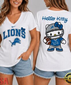 Detroit Lions NFL Hello Kitty Football V Neck T Shirt, NFL Team V Neck Tee Detroit Lions Nfl Hello Kitty Football V Neck T Shirt
