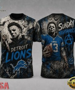 Detroit Lions NFL Michael Myers Sunday Nightmares Horror Halloween 3D T Shirt, Sports Fans 3D Shirt Detroit Lions Nfl Michael Myers Sunday Nightmares Horror Halloween 3D T Shirt