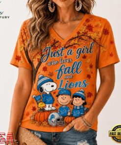 Detroit Lions NFL Snoopy Peanuts Fall Season V Neck T Shirt, NFL Team V Neck Tee Detroit Lions Nfl Snoopy Peanuts Fall Season V Neck T Shirt