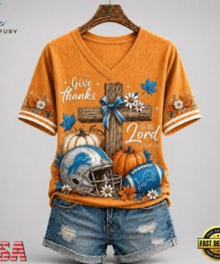 Detroit Lions NFL Thanksgiving Faith And Football V Neck T Shirt, NFL Team V Neck Tee Detroit Lions Nfl Thanksgiving Faith And Football V Neck T Shirt
