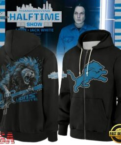 Detroit Lions x Jack White Thanksgiving Halftime Show Vintage Black Zip Hoodie, Trending Music 3D Tee Detroit Lions X Jack White Thanksgiving Halftime Show Vintage Black Zip Hoodie