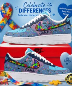 Disney Stitch Autism Awareness Custom Air Force 1 Shoes, Puzzle Piece Graphic Sneakers, Music Lover AF1 Shoes Disney Stitch Autism Awareness Custom Air Force 1 Shoes Puzzle Piece Graphic Sneakers