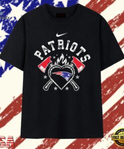 Distressed New England Patriots Heart and Axes Logo T Shirt, Trendy 2D Print Shirt Distressed New England Patriots Heart And Axes Logo T Shirt