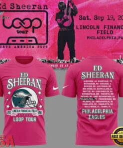 Ed Sheeran Loop Tour 2026 x Philadelphia Eagles Pink T Shirt, Trending Music 3D Tee ED Sheeran Loop Tour 2026 X Philadelphia Eagles Pink T Shirt