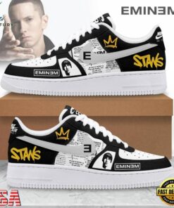Eminem Stans Crown Logo Black & White Hip Hop Graphic Custom Air Force 1 Shoes, Music Lover AF1 Shoes Eminem Stans Crown Logo Black White Hip Hop Graphic Custom Air Force 1 Shoes
