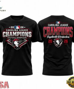 Fayetteville Woodpeckers 2026 Carolina League Champions Black T Shirt, Viral 3D Graphic Tee Fayetteville Woodpeckers 2026 Carolina League Champions Black T Shirt