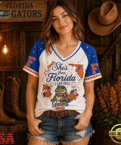 Florida Gators NCAA Bow and Floral Team Spirit V Neck T Shirt, NCAA V Neck Fan Shirt Florida Gators Ncaa Bow And Floral Team Spirit V Neck T Shirt