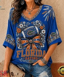 Florida Gators NCAA Vintage Floral Bow V Neck T Shirt, NCAA V Neck Fan Shirt Florida Gators Ncaa Vintage Floral Bow V Neck T Shirt