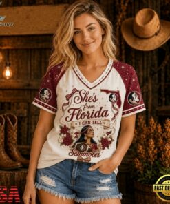 Florida State Seminoles NCAA Bow and Floral Team Spirit V Neck T Shirt, NCAA V Neck Fan Shirt Florida State Seminoles Ncaa Bow And Floral Team Spirit V Neck T Shirt