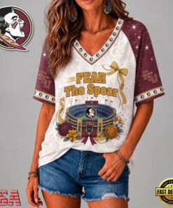 Florida State Seminoles NCAA Floral Stadium Bow V Neck 3D T Shirt, NCAA V Neck Fan Shirt Florida State Seminoles Ncaa Floral Stadium Bow V Neck 3D T Shirt