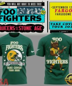 Foo Fighters x NDSU Football Take Cover Tour 2026 T Shirt, Trending Music 3D Tee Foo Fighters X Ndsu Football Take Cover Tour 2026 T Shirt