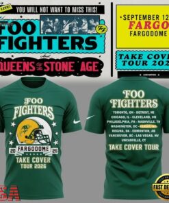 Foo Fighters x North Dakota State Bison Football Take Cover Tour 2026 T Shirt, Trending Music 3D Tee Foo Fighters X North Dakota State Bison Football Take Cover Tour 2026 T Shirt