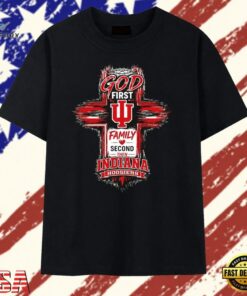 God First Family Second Then Indiana Hoosiers T Shirt, Trendy 2D Print Shirt God First Family Second Then Indiana Hoosiers T Shirt