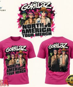 Gorillaz The North American Mountain Tour 2026 Limited Edition Pink T Shirt, Trending Music 3D Tee Gorillaz The North American Mountain Tour 2026 Limited Edition Pink T Shirt