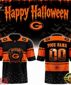 Green Bay Packers Happy Halloween 2026 Custom Football Jersey, Fashion Football Jersey Green Bay Packers Happy Halloween 2026 Custom Football Jersey