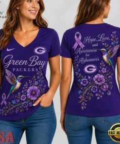 Green Bay Packers NFL Alzheimer’s Awareness Month V neck T Shirt, NFL Team V Neck Tee Green Bay Packers Nfl Alzheimer S Awareness Month V Neck T Shirt