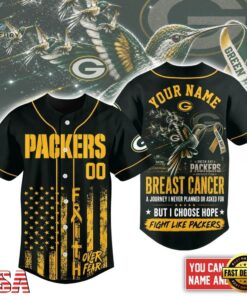 Green Bay Packers NFL Breast Cancer Hope Over Fear Baseball Jersey, NFL Baseball Shirt Green Bay Packers Nfl Breast Cancer Hope Over Fear Baseball Jersey
