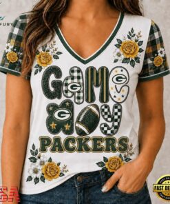 Green Bay Packers NFL Football Flowers Team Pride V Neck T Shirt, NFL Team V Neck Tee Green Bay Packers Nfl Football Flowers Team Pride V Neck T Shirt