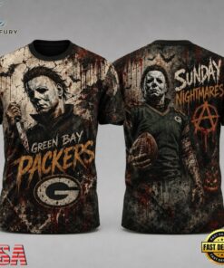 Green Bay Packers NFL Michael Myers Sunday Nightmares Horror Halloween 3D T Shirt, Sports Fans 3D Shirt Green Bay Packers Nfl Michael Myers Sunday Nightmares Horror Halloween 3D T Shirt