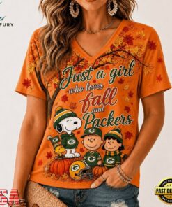 Green Bay Packers NFL Snoopy Peanuts Fall Season V Neck T Shirt, NFL Team V Neck Tee Green Bay Packers Nfl Snoopy Peanuts Fall Season V Neck T Shirt