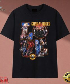 Guns N Roses LOVE Signatures Heavy Metal Band Graphic T Shirt, Music 2D Graphic Tee Guns N Roses Love Signatures Heavy Metal Band Graphic T Shirt