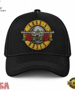 Guns N Roses Vintage Pistol & Rose Logo Black Classic Cap, Music Lover Baseball Cap Guns N Roses Vintage Pistol Rose Logo Black Classic Cap