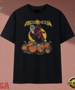 Helloween Hooded Sorcerer Crystal Ball Pumpkins Graphic T Shirt, Music 2D Graphic Tee Helloween Hooded Sorcerer Crystal Ball Pumpkins Graphic T Shirt