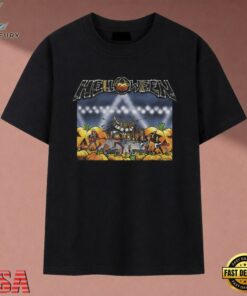 Helloween Live Stage Concert Cartoon Band Artwork T Shirt, Music 2D Graphic Tee Helloween Live Stage Concert Cartoon Band Artwork T Shirt