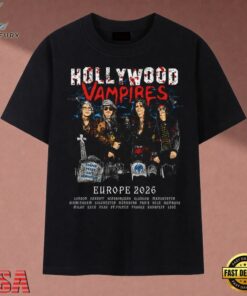 Hollywood Vampires Europe Tour 2026 Graphic Band T Shirt, Music 2D Graphic Tee Hollywood Vampires Europe Tour 2026 Graphic Band T Shirt