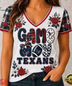 Houston Texans NFL Football Flowers Team Pride V Neck T Shirt, NFL Team V Neck Tee Houston Texans Nfl Football Flowers Team Pride V Neck T Shirt