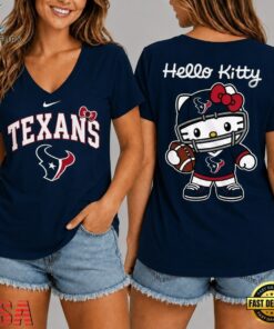 Houston Texans NFL Hello Kitty Football V Neck T Shirt, NFL Team V Neck Tee Houston Texans Nfl Hello Kitty Football V Neck T Shirt