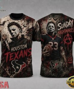 Houston Texans NFL Michael Myers Sunday Nightmares Horror Halloween 3D T Shirt, Sports Fans 3D Shirt Houston Texans Nfl Michael Myers Sunday Nightmares Horror Halloween 3D T Shirt