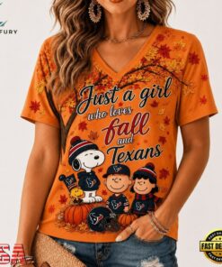 Houston Texans NFL Snoopy Peanuts Fall Season V Neck T Shirt, NFL Team V Neck Tee Houston Texans Nfl Snoopy Peanuts Fall Season V Neck T Shirt