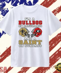 I’m a Bulldog on Saturdays and a Saint on Sundays T Shirt, Trendy 2D Print Shirt I M A Bulldog ON Saturdays And A Saint ON Sundays T Shirt