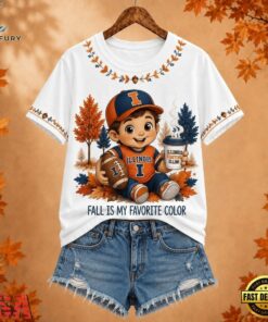 Illinois Fighting Illini NCAA Fall Is My Favorite Color Football Unisex 3D Shirt, NCAA 3D Graphic Tee Illinois Fighting Illini Ncaa Fall IS MY Favorite Color Football Unisex 3D Shirt