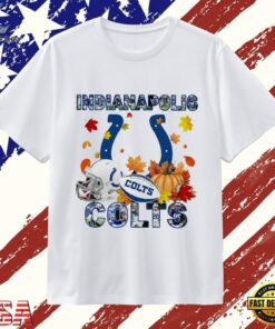 Indianapolis Colts Football Autumn Fall Leaves Graphic T Shirt, Trendy 2D Print Shirt Indianapolis Colts Football Autumn Fall Leaves Graphic T Shirt