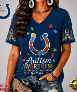 Indianapolis Colts NFL Different, Not Less Autism Awareness V neck T Shirt, NFL Team V Neck Tee Indianapolis Colts Nfl Different Not Less Autism Awareness V Neck T Shirt