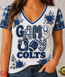 Indianapolis Colts NFL Football Flowers Team Pride V Neck T Shirt, NFL Team V Neck Tee Indianapolis Colts Nfl Football Flowers Team Pride V Neck T Shirt